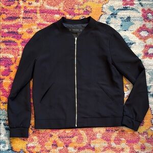 Zara Black Zip Up Sweater with Ribbed Details